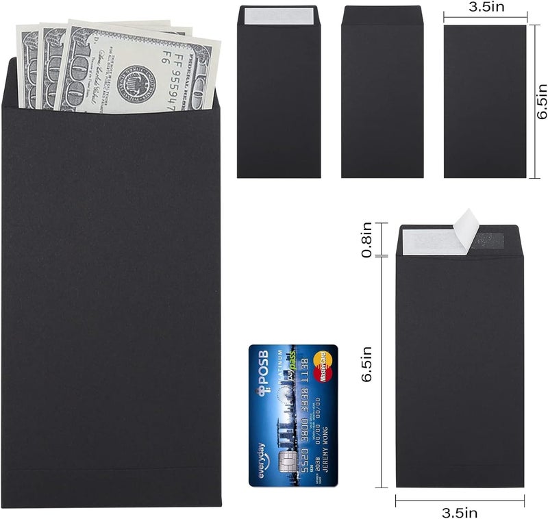 Keketer 200 Pack Cash Envelopes 3.5x6.7 Fit for Envelope Money Saving Challenge, 120 GSM Thick Money Envelopes for Cash, Budgeting, Check, Coin, Tickets, Jewelry, small items & collectables (Black) - Image 2